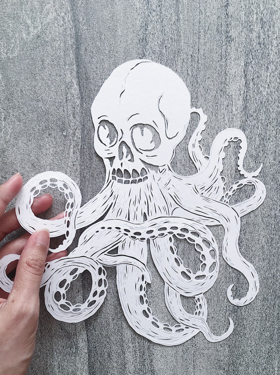 bespoke-papercut-art-scherenschnitte-papercutting-handcut-octopus-skull-intricate-artwork-contemporary-art