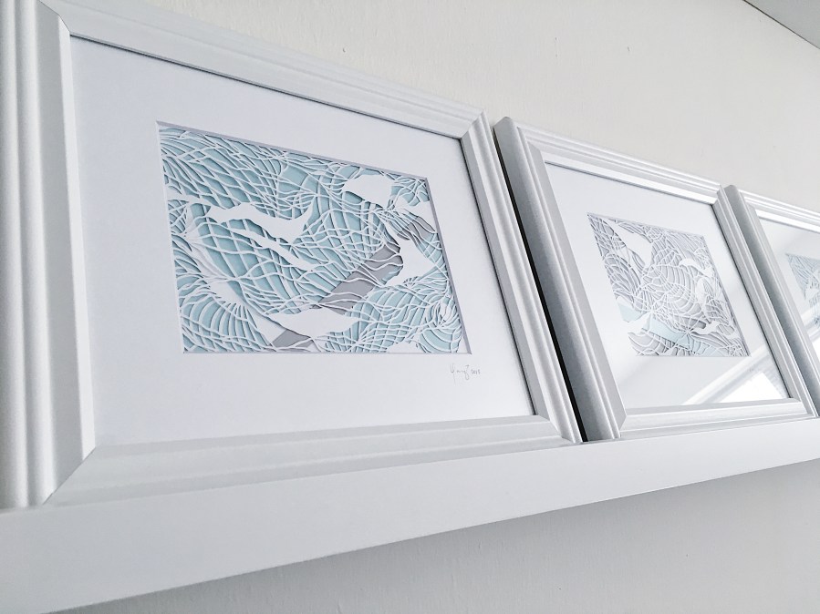 framed-paper-art-papercutting-blue-and-grey-layers-gray-contemporary-artwork-papercut-wall-art