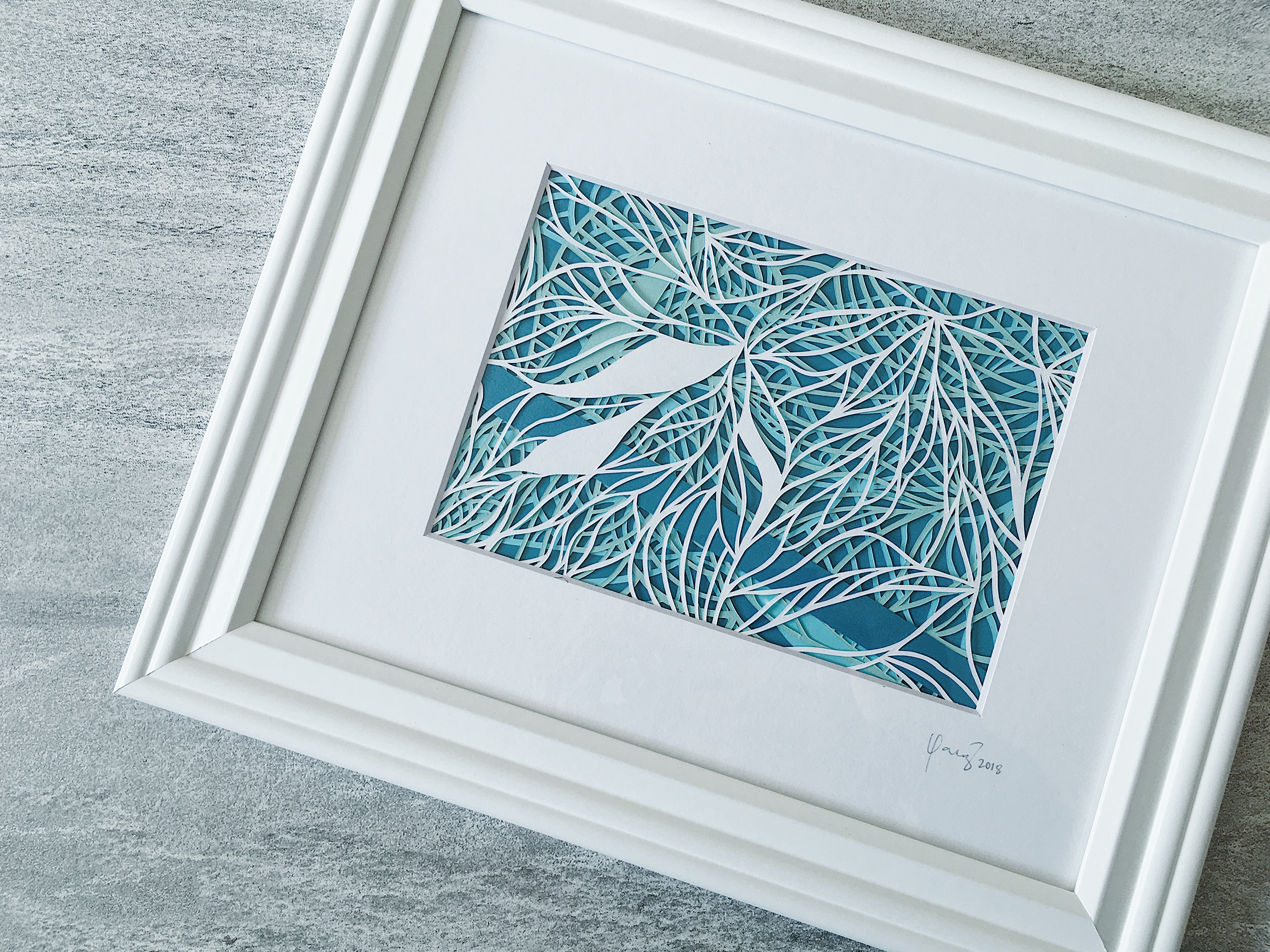 papercutting-blue-and-green-artwork-contemporary-art-abstract-papercut-art-framed-home-decor
