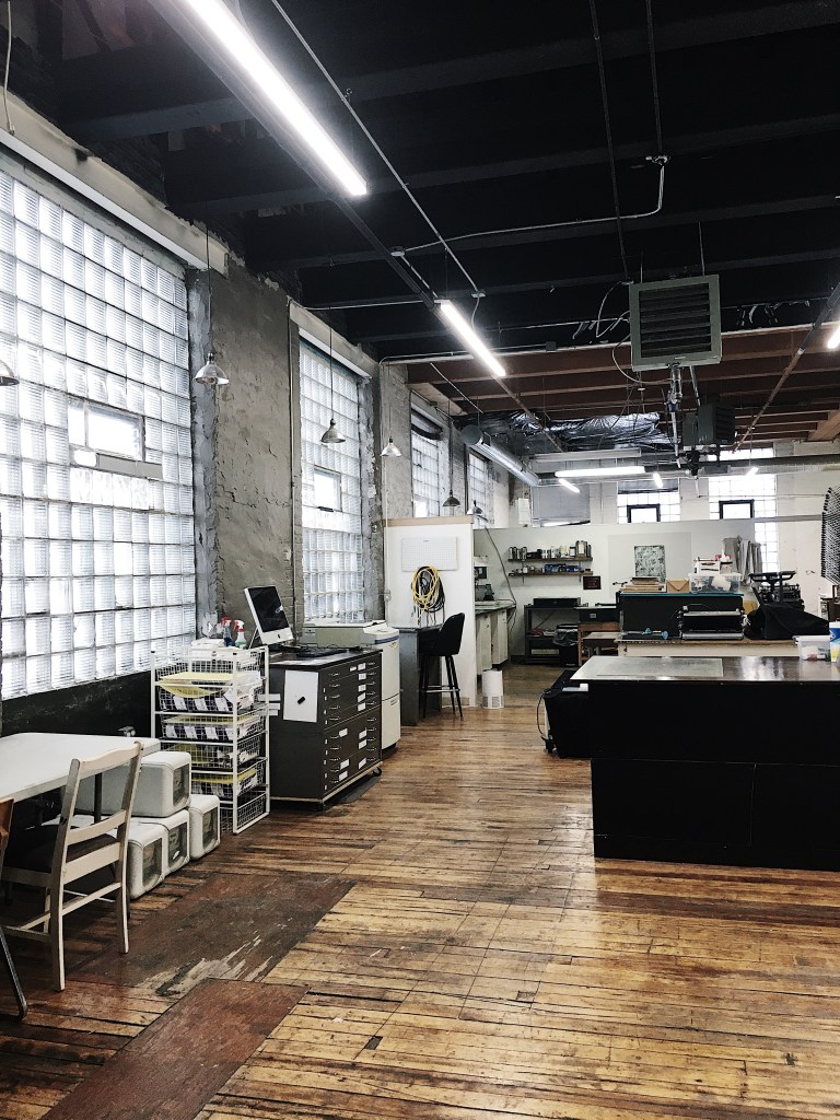 View of Spudnik Press print shop in Chicago where the risography machine is